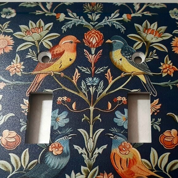 NEW! William Morris Dark Blue with Orange & Blue Birds Double Light Switch Cover - Picture 3 of 6